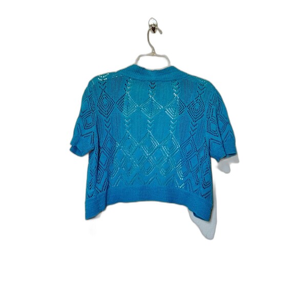 I.N. STUDIO Cardigan Sweater Blue Ramie Cotton Short Sleeve Open L Crochet - Picture 2 of 5